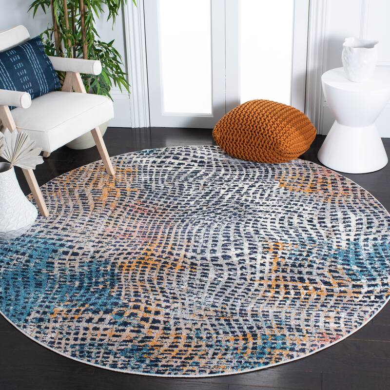 SAFAVIEH Madison Enriqueta Modern Abstract Rug - 6'7" Round - Beige/Blue