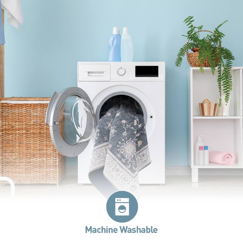 Transitional Bordered Machine Washable Area Rug