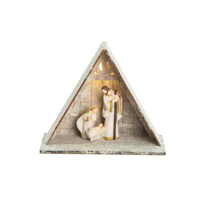 Transpac Resin 7.5 in. Multicolored Christmas Light Up Manger and Family Set of 4