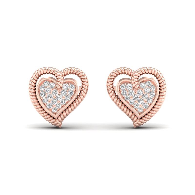 1/10ct TDW Diamond Cluster Heart Stud Earrings in 10k Rose Gold for Women - Rose gold