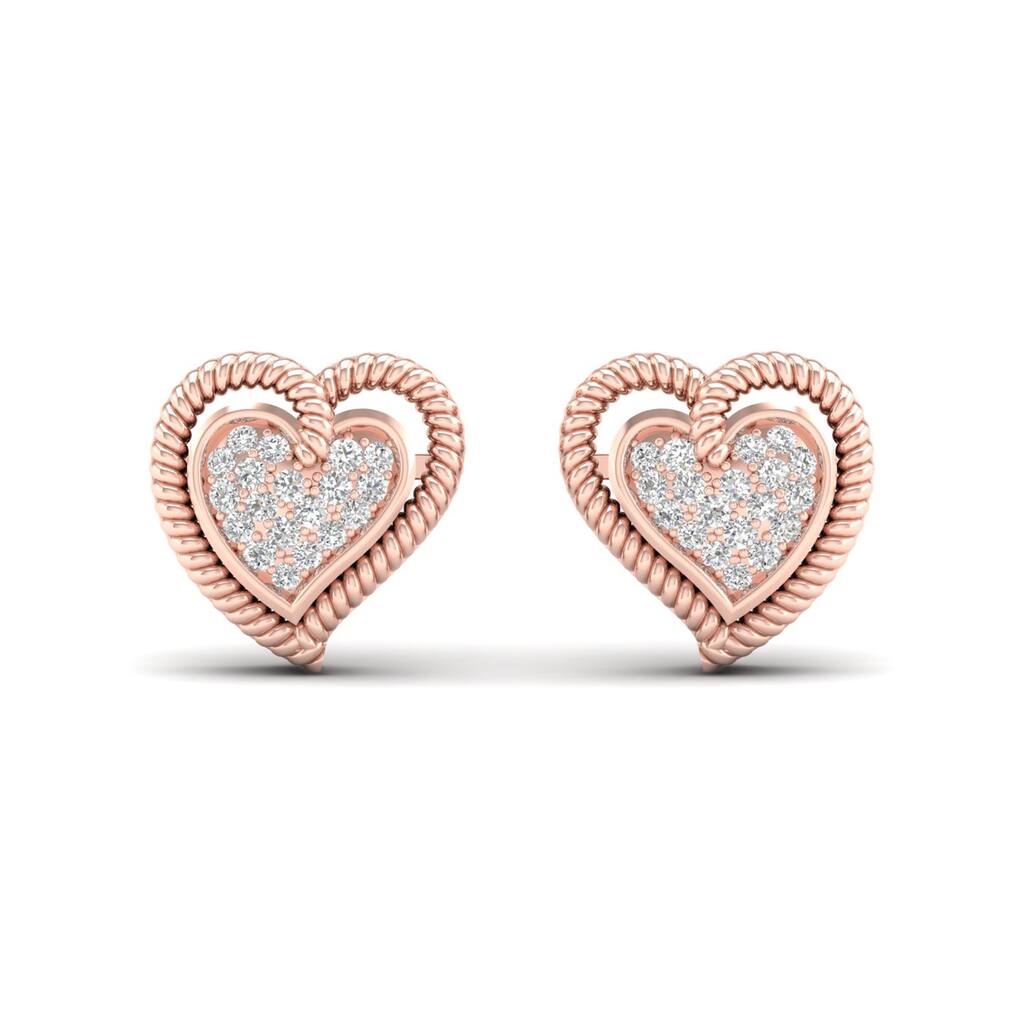 1/10ct TDW Diamond Cluster Heart Stud Earrings in 10k Rose Gold for Women - Rose gold