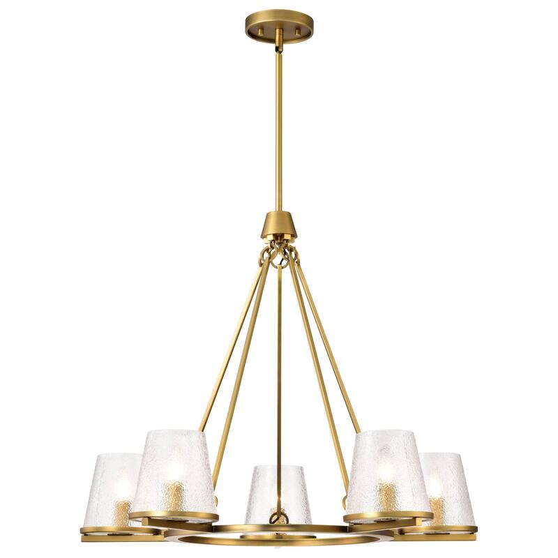 Valentine 5 Light Chandelier Vintage Brass Finish Hammered Glass - Vintage Brass