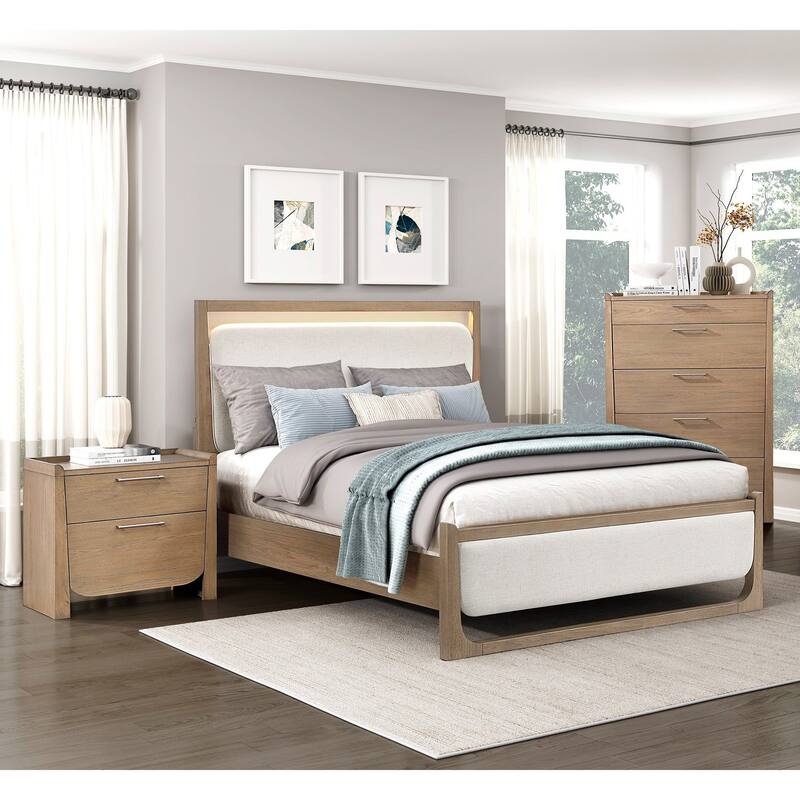 Upholstered Bed Nightstand Chest Set 3pc Bedroom Furniture Contemporary Design
