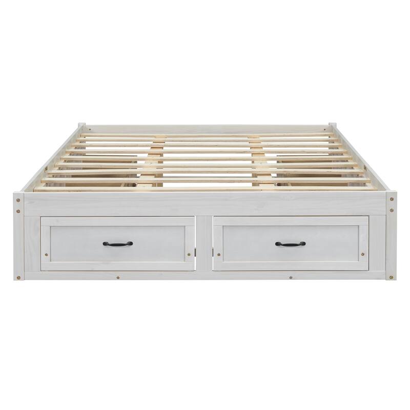 Queen Size Storage Platform Bed with 6 Drawers in Antique White/Gray/Natural