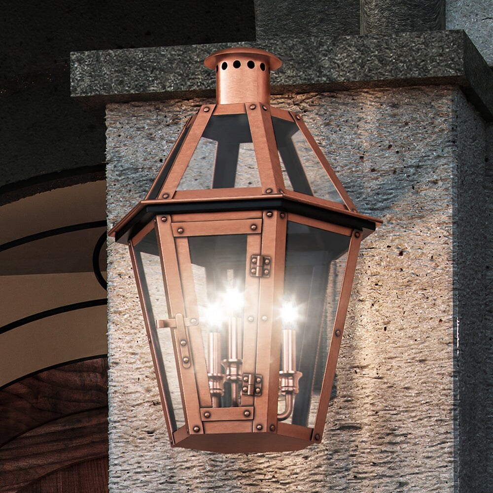 Luxury Rustic Outdoor Wall Sconce 22H x 14W with Tudor Style Rustic Copper UQL1702 by Urban Ambiance