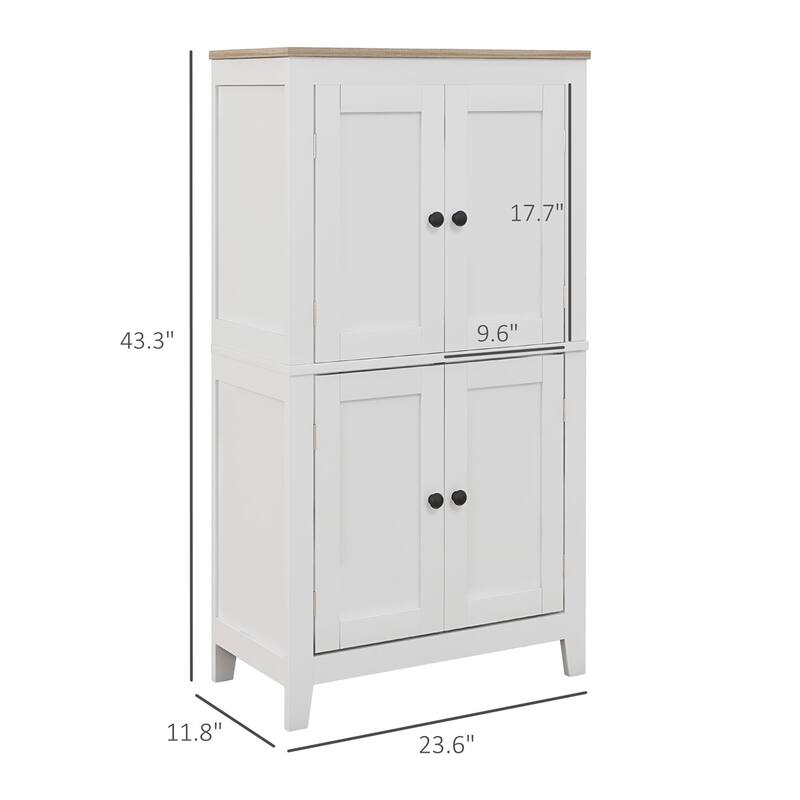 White Oak MDF 4 Tier Bathroom Storage Cabinet with Adjustable Shelves and Doors - 23.6" W x 11.8" D x 43.3" H