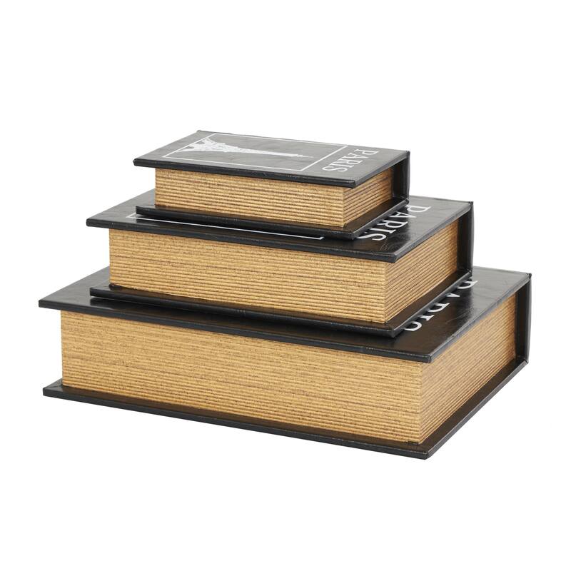 Faux Leather or Linen Fabric Book Storage Box - Set of 3 White, Beige, Black, Red or Light Gray - Roche River Decor