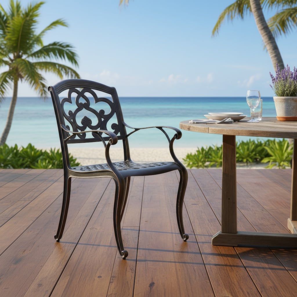 Serb Outdoor Dining Patio Chair Set of 2, Handcrafted Metal Copper Patina