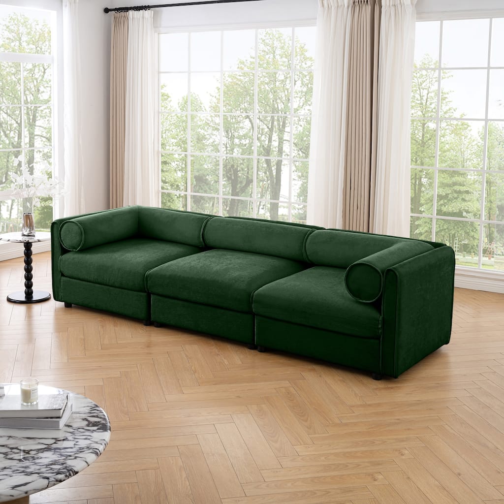 Chenille Upholstered Sofa with Storage, Oversized Modular Sectional Sofa, 3-Seater Couch with Cylindrical Backrest & Armrests
