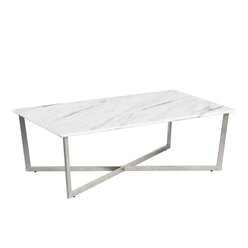 HomeRoots 47" Black And Silver Faux Marble Rectangular Coffee Table