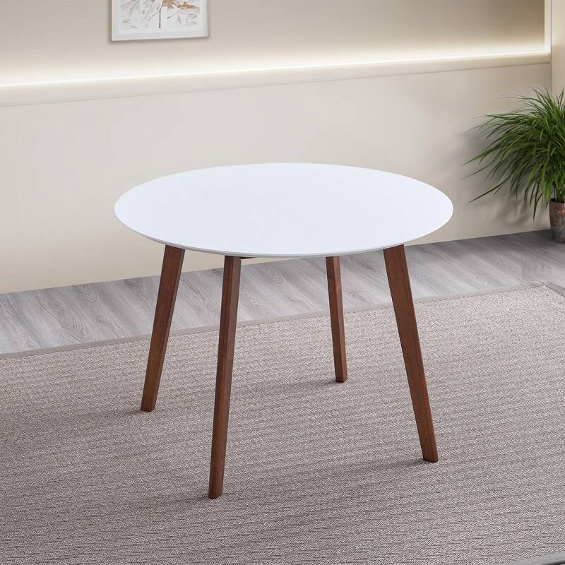 GDFStudio - Carlton Modern 39.4" Oval Dining Table with Solid Rubberwood Legs - Brown,White