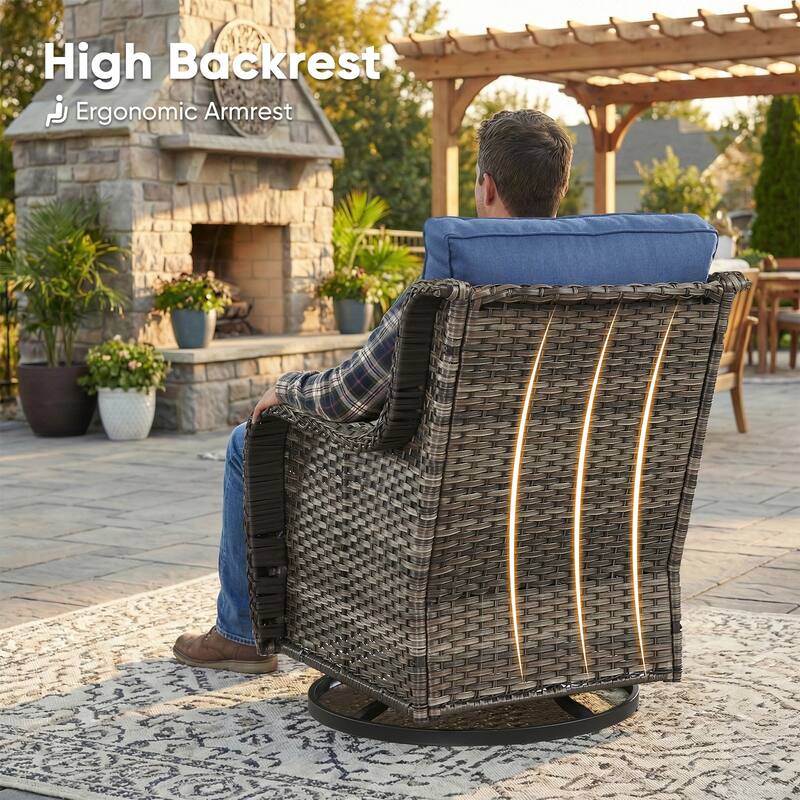 Pocassy Outdoor Wicker Glider Swivel Club Chairs (Set of 2) - Mix Grey