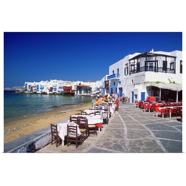 "A sidewalk cafe near a beach in Little Venice, Greece" Poster Print