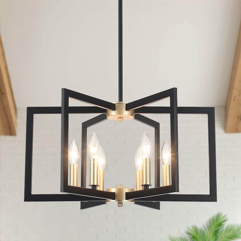 6-Light Candlestick Hanging Linear Foyer Chandelier Lighting for Dining Room Kitchen Island - Black and Gold