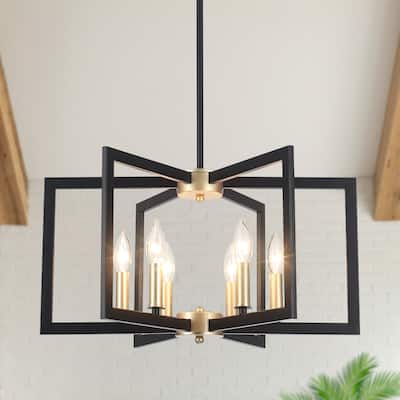 6-Light Candle Design Hanging Square Linear Chandelier Lighting for Kitchen Island - N/A