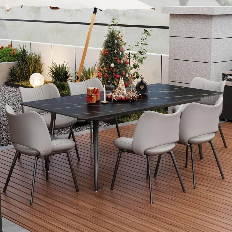 70.8-inch Outdoor Rectangular Sintered Stone Dining Table - 70.8"Wx35.4"Dx29.5"H