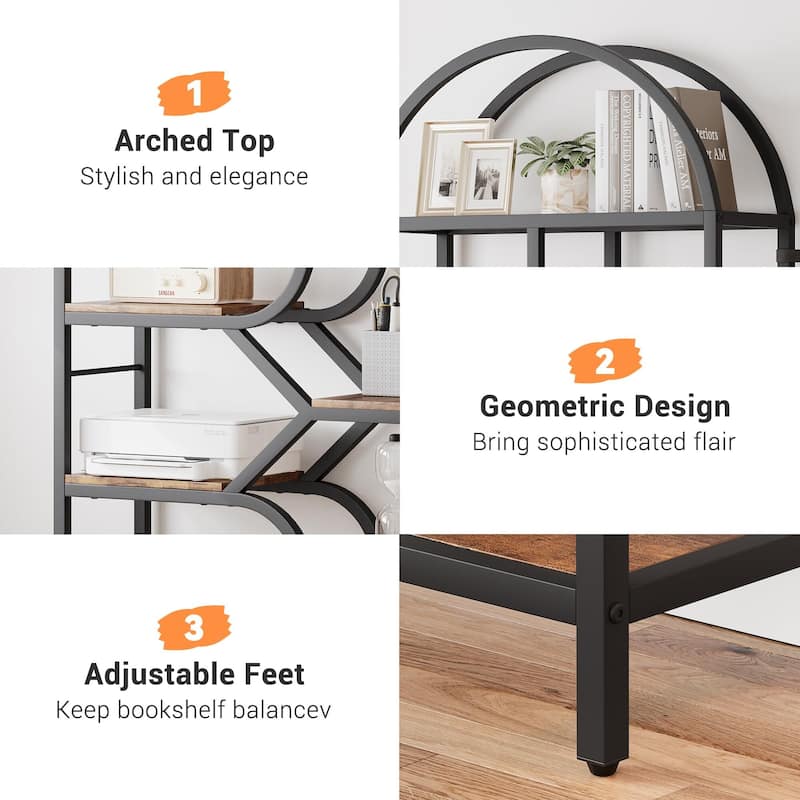 81.7 Inch Arched Bookshelf, Open Bookshelf with Storage Shelf, Geometric Bookcase Display Racks Tall Standing