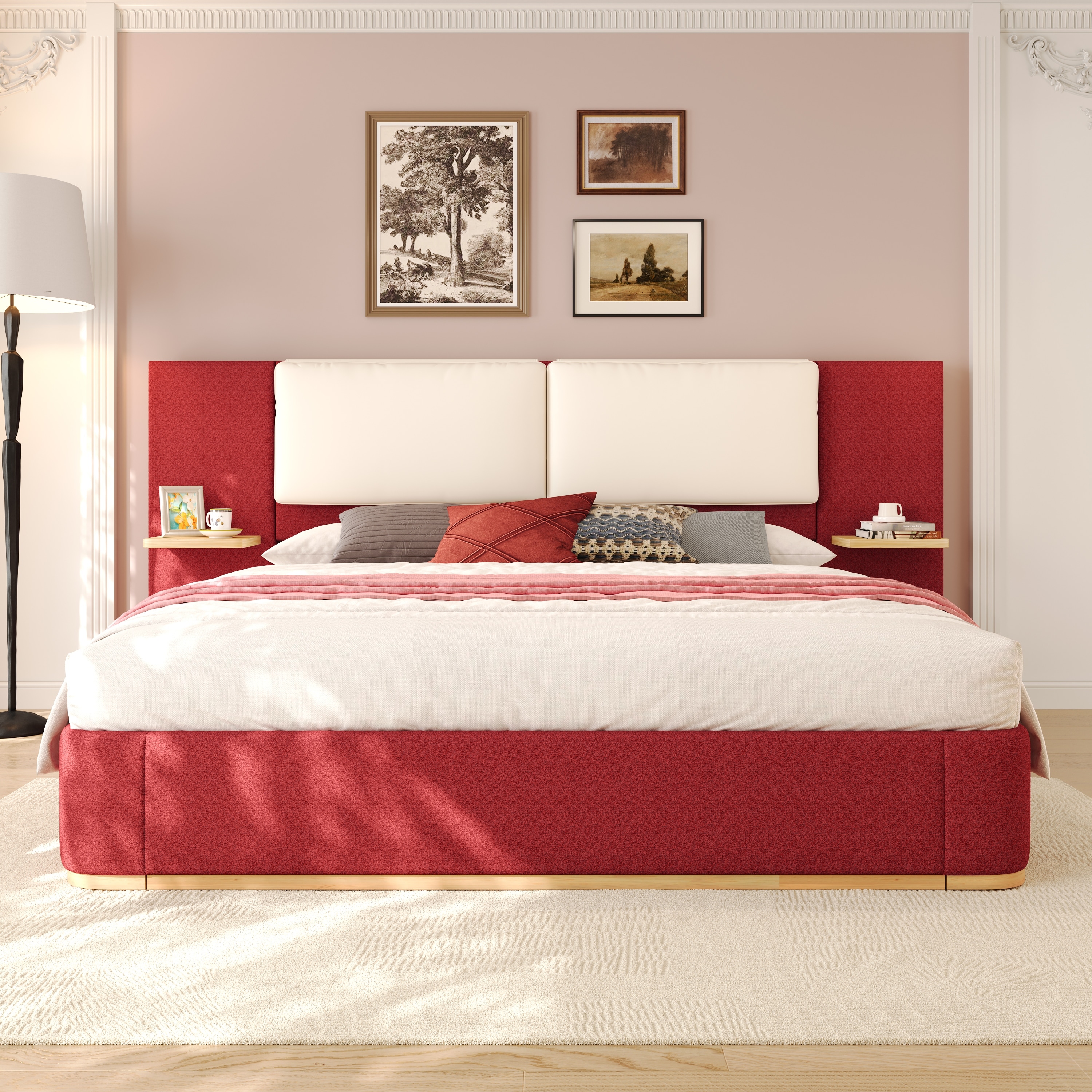 Upholstered Platform Bed with Panel, Soft Rounded Corners