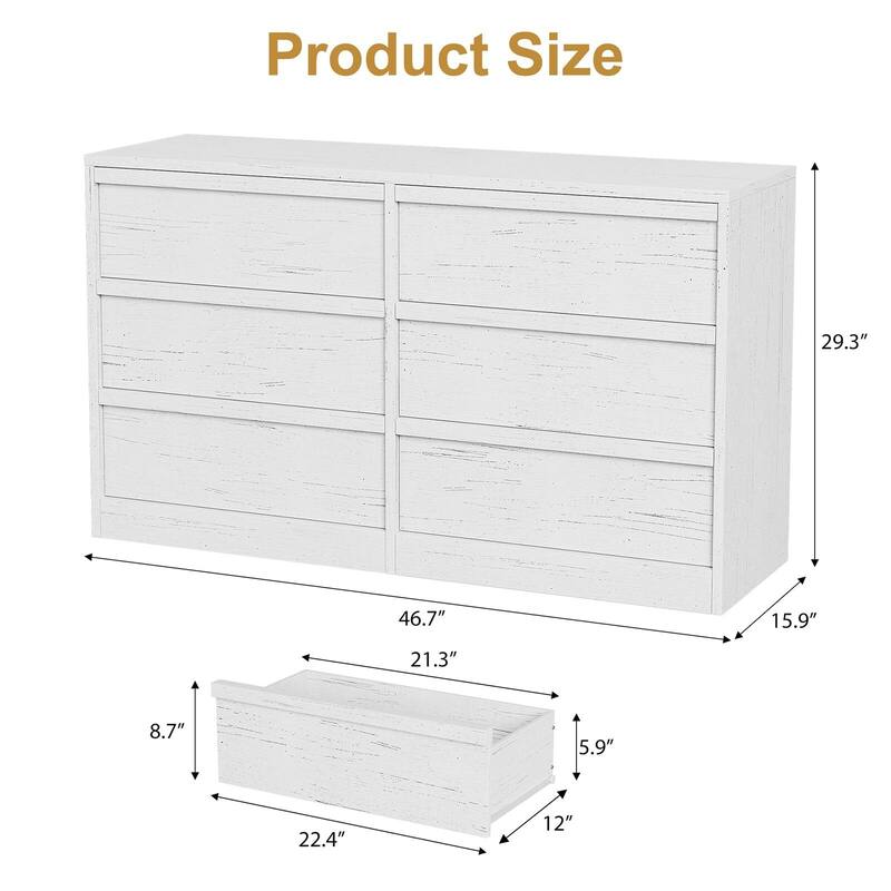 6/7/8 Drawer Dresser for Bedroom, 54" Wide Modern Double Dresser Organizer with Concave Handles - White+black