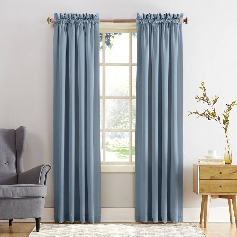 Porch & Den Inez Room Darkening Window Curtain Panel and Valance, Single Panel - 54 x 95 - Vintage Blue