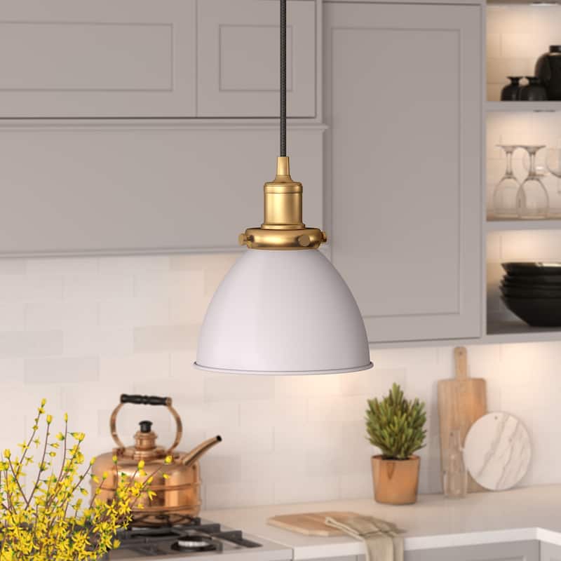 Madison 8" Wide Pendant with Metal Shade - Cool Gray/Brass