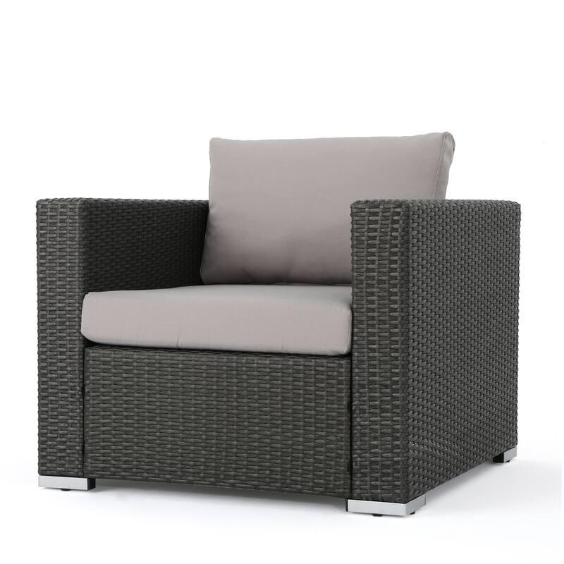 Roomfitters Contemporary Outdoor Wicker Lounge Arm Chair with Cushions for Stylish Patio Seating, Comfortable Garden Furniture