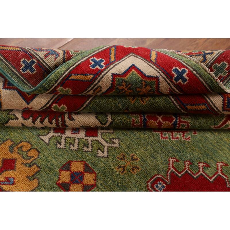 Green Kazak Oriental Area Rug Hand-Knotted Wool Carpet - 6'8" x 9'7"