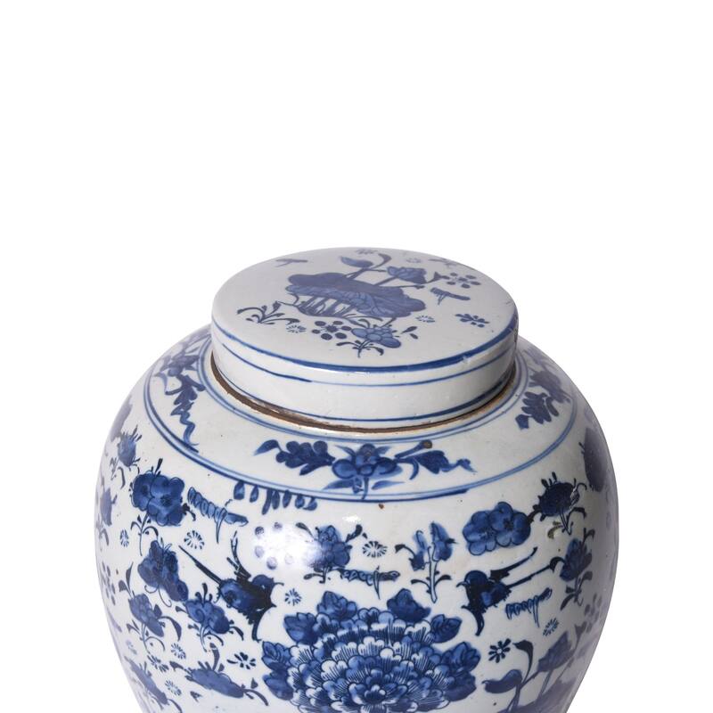 Blue & White Swallows & Flowers Ancestor Jar - L