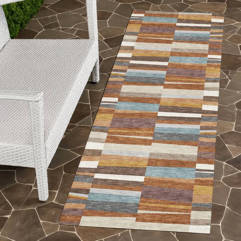 Machine Washable Indoor/ Outdoor Modern Antonito Chantille Rug - Paprika - 2'3" x 7'6"