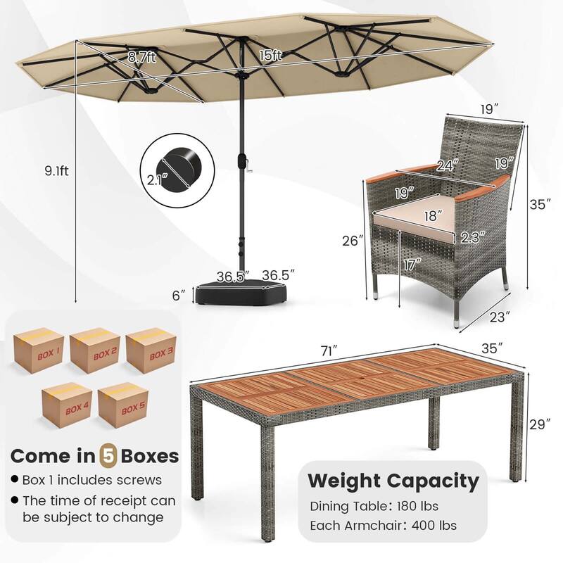 10 PCS Patio Wicker Dining Set Outdoor Furniture Set w/ Umbrella