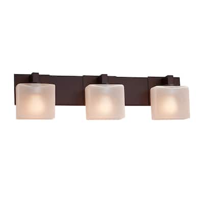 Justice Design Fusion Modular 3-light Dark Bronze Bath Bar, Frosted Crackle Rectangle Shade