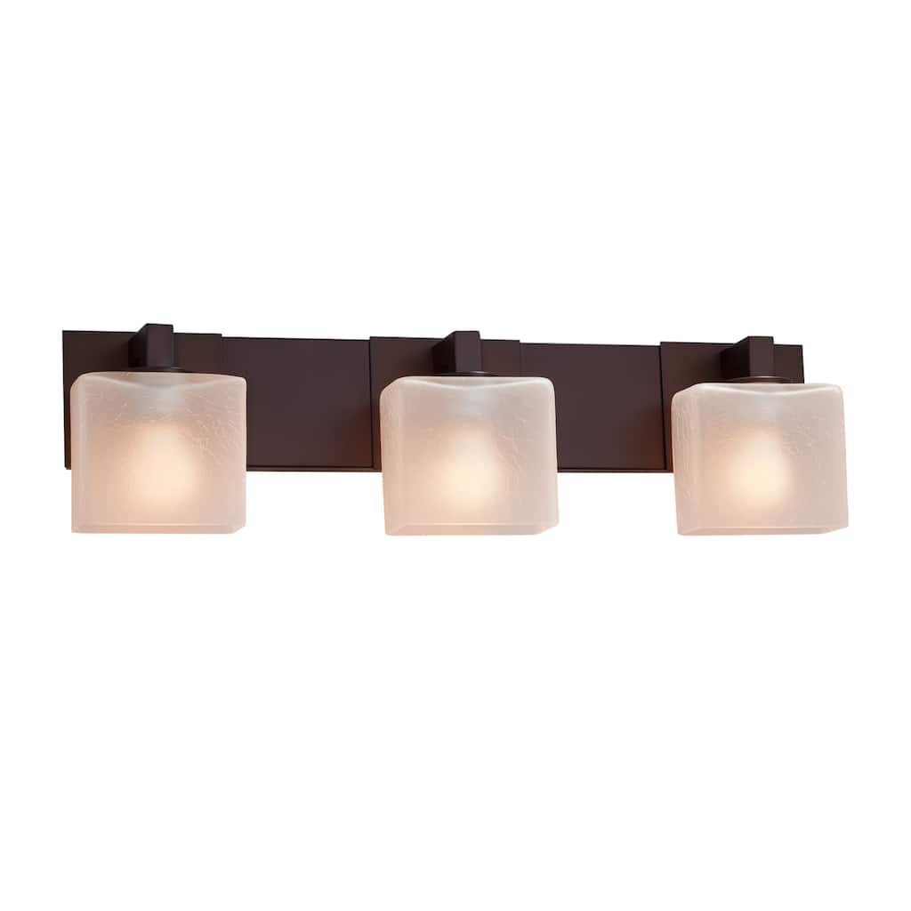 Justice Design Fusion Modular 3-light Dark Bronze Bath Bar, Frosted Crackle Rectangle Shade