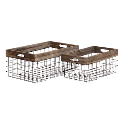 Metal Storage Basket with Handles - Set of 2 Black - Roche River Decor - 12"W x 18"L x 8"H
