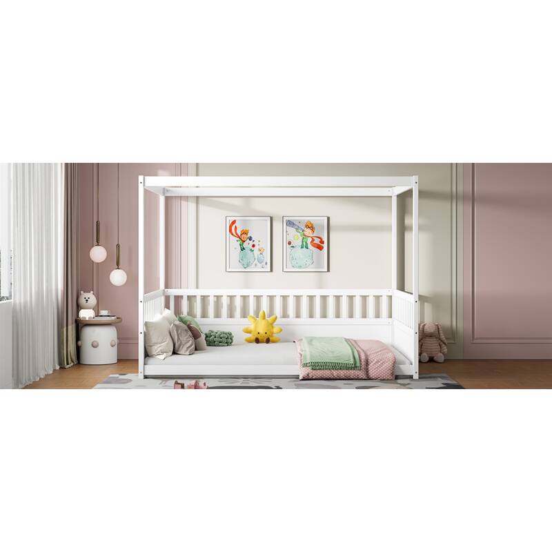 Canopy Bed Frame with Guardrails