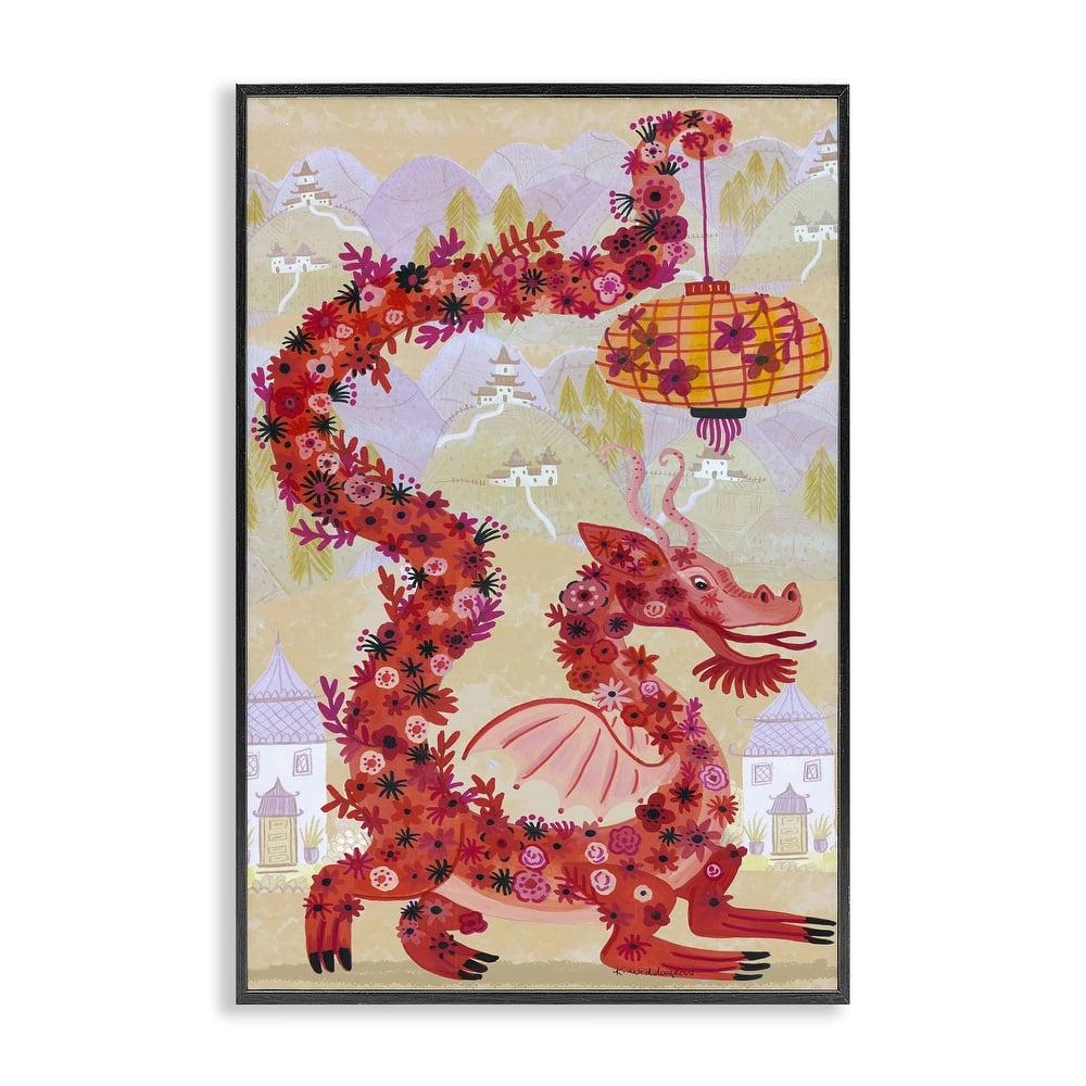 Stupell Dragon & Lantern Mythology Framed Giclee Art Design By Kay Widdowson