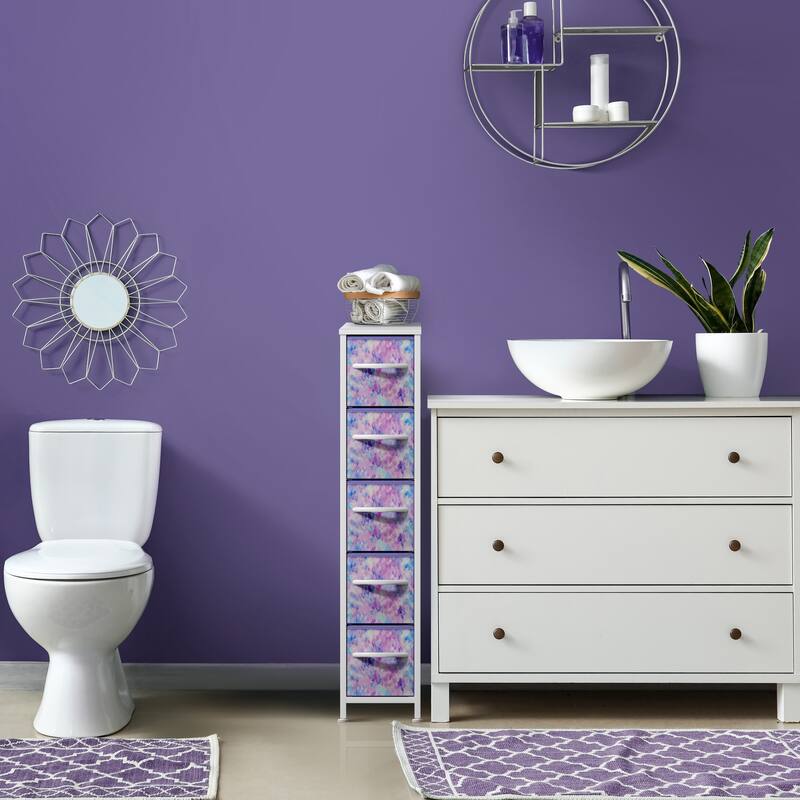 Sorbus Narrow Dresser with 5 Drawers - Vertical Slim Storage Chest of Drawers with Steel Frame, Wood Top & Easy Pull Fabric Bins