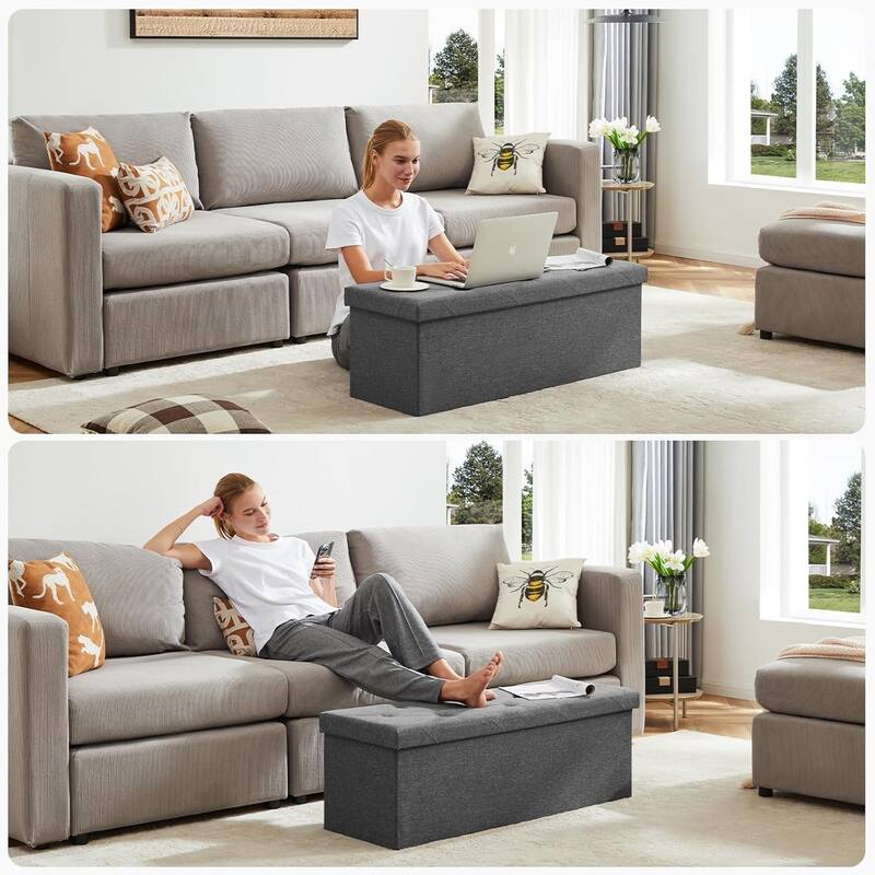 Folding Storage Ottoman Bench, Large End of Bed Storage Foot Rest Stools Ottoman Storage Chest with Padded Seat