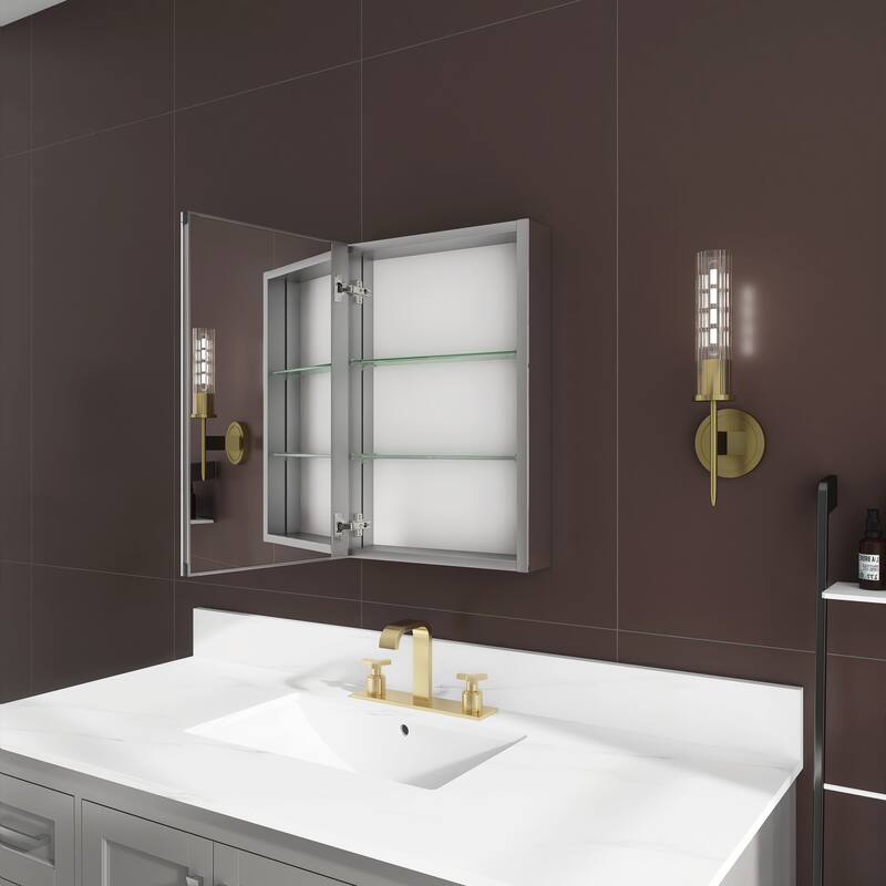 Rectangular Aluminum Recessed Mount/Surface Mount Medicine Cabinet with Mirror and Adjustable shelves