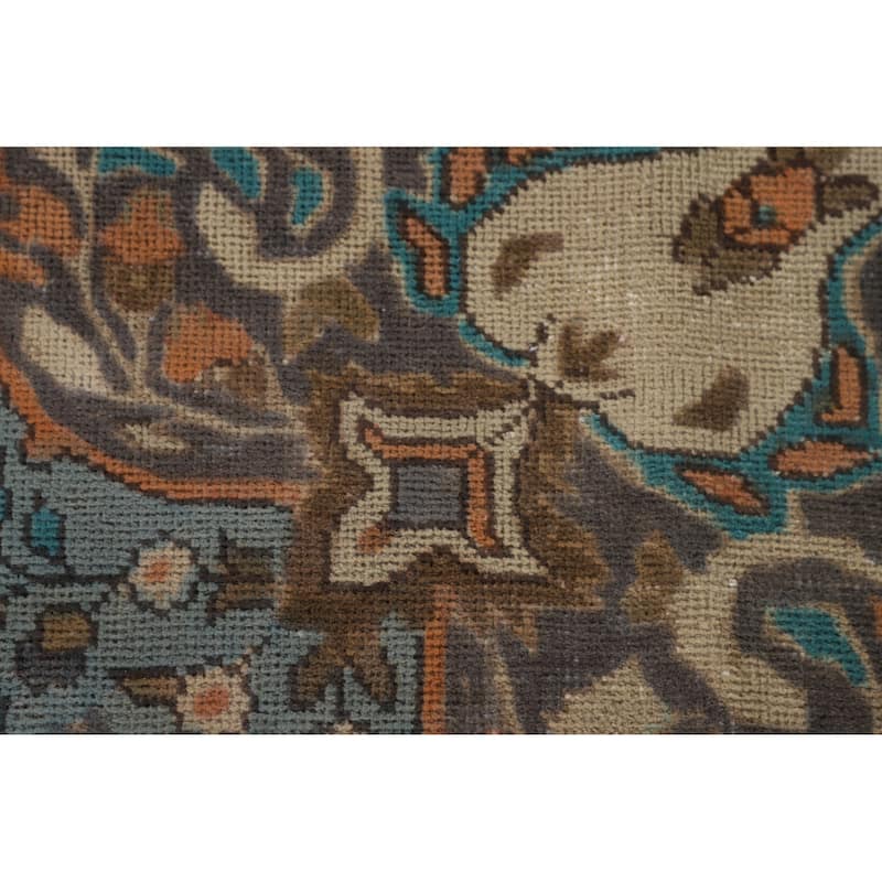 Blue Over Dyed Tabriz Persian Vintage Rug Handmade Wool Carpet - 8'2"x 11'4"