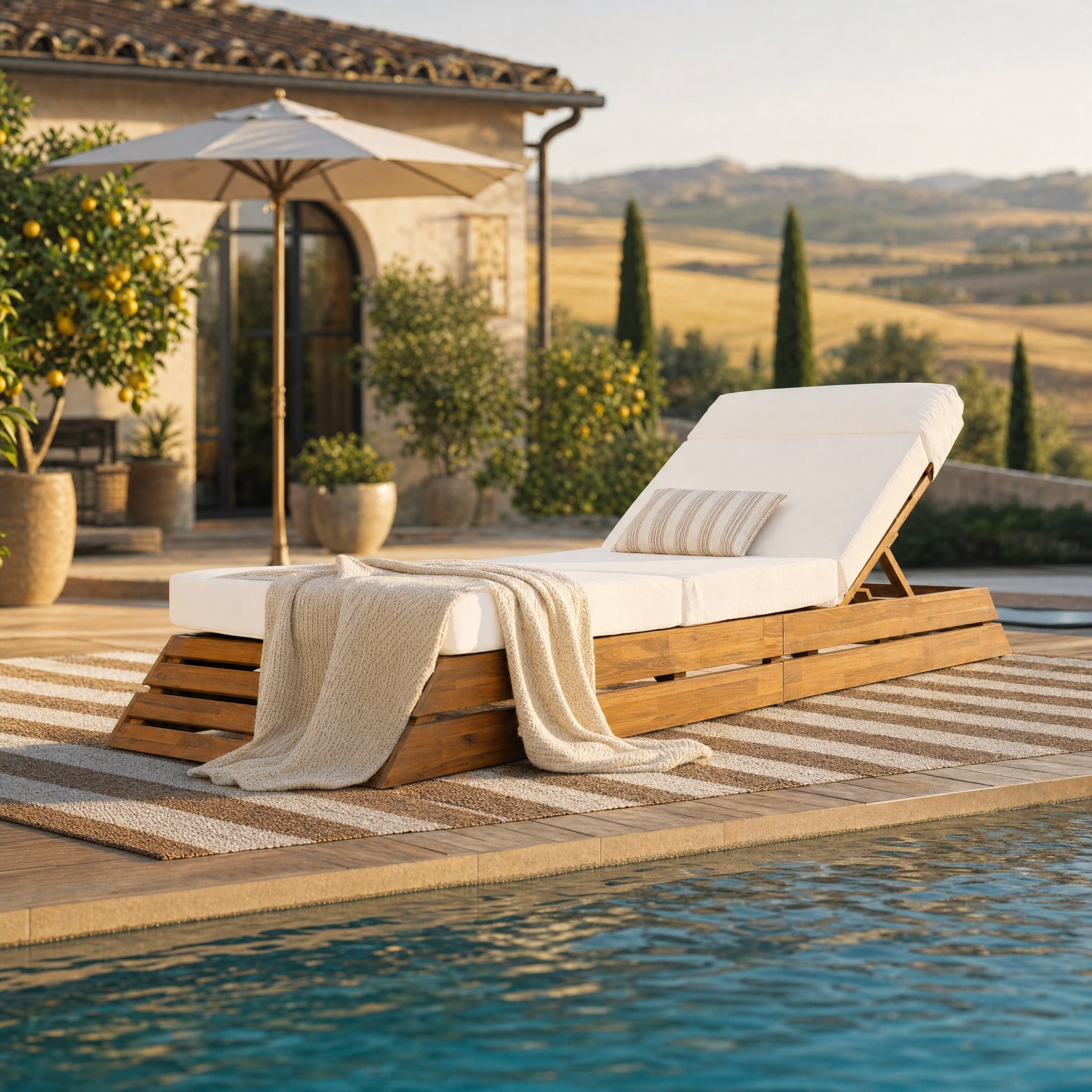 Christopher Knight Home - Cedar Outdoor Chaise Lounge, Acacia Wood Frame, Adjustable Backrest & 4-Fold Water-Resistant Cushion