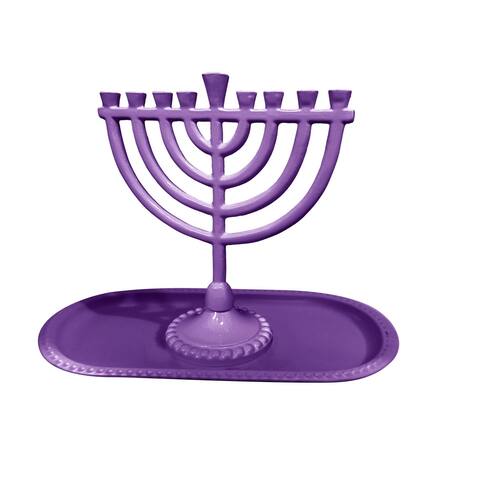 Menorah And Tray Set Purple .Menorah 6Wx6.5H" Tray 8x4 " - Pictured