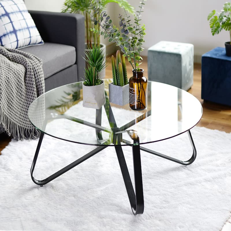 31.5-inch Round Coffee Table with Tempered Glass Top - Bed Bath ...