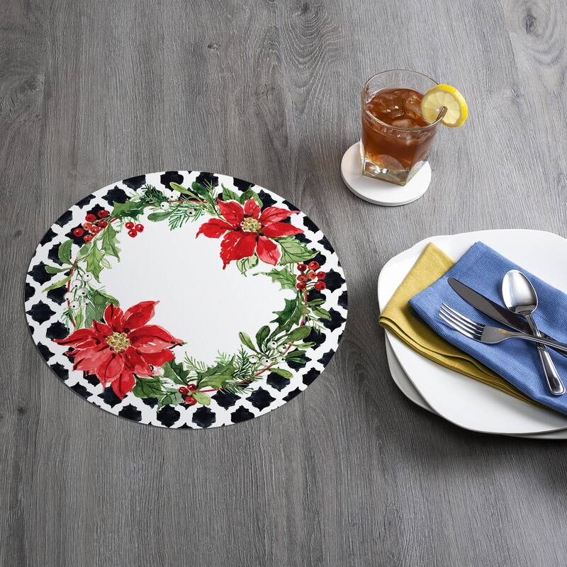Reversible Wipe-clean Round Shaped Placemats Set of 4 - Cardinal Greenery