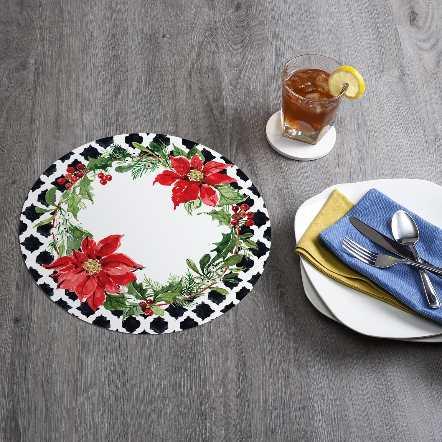 Reversible Wipeclean Round Shaped Placemats Set of 4 Cardinal