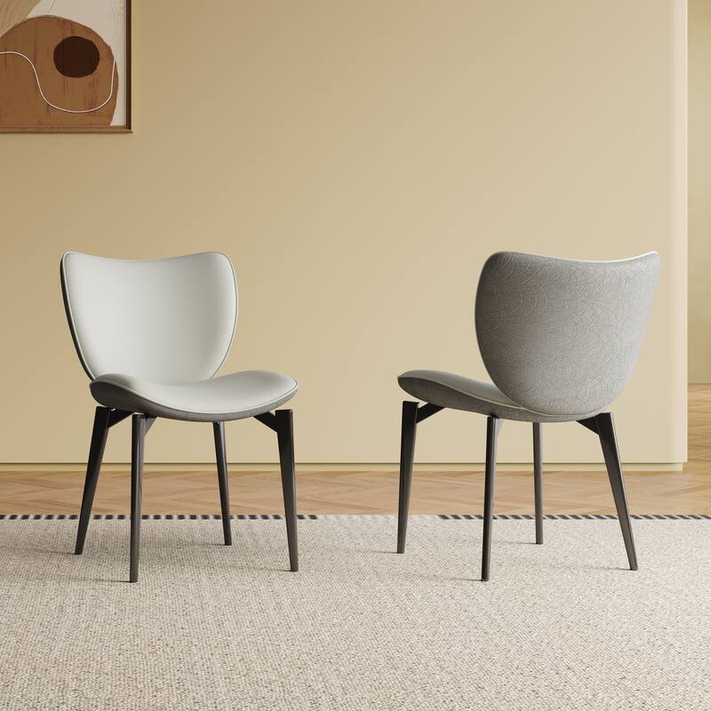 Dining Chairs Set of 2, Modern Design Home Chairs, PU Leather Metal Dining Chairs for Kitchen Dining Room - Gray