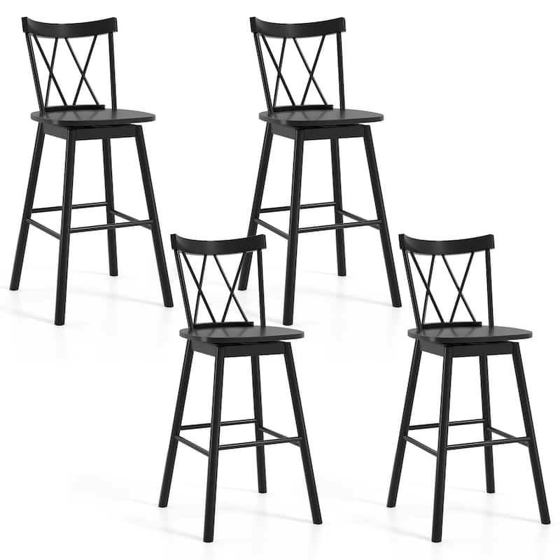 Gymax Windsor Bar Stool Set of 4 29'' Swivel Rubber Wood Dining Chairs - Bar Height - Black - Set of 4