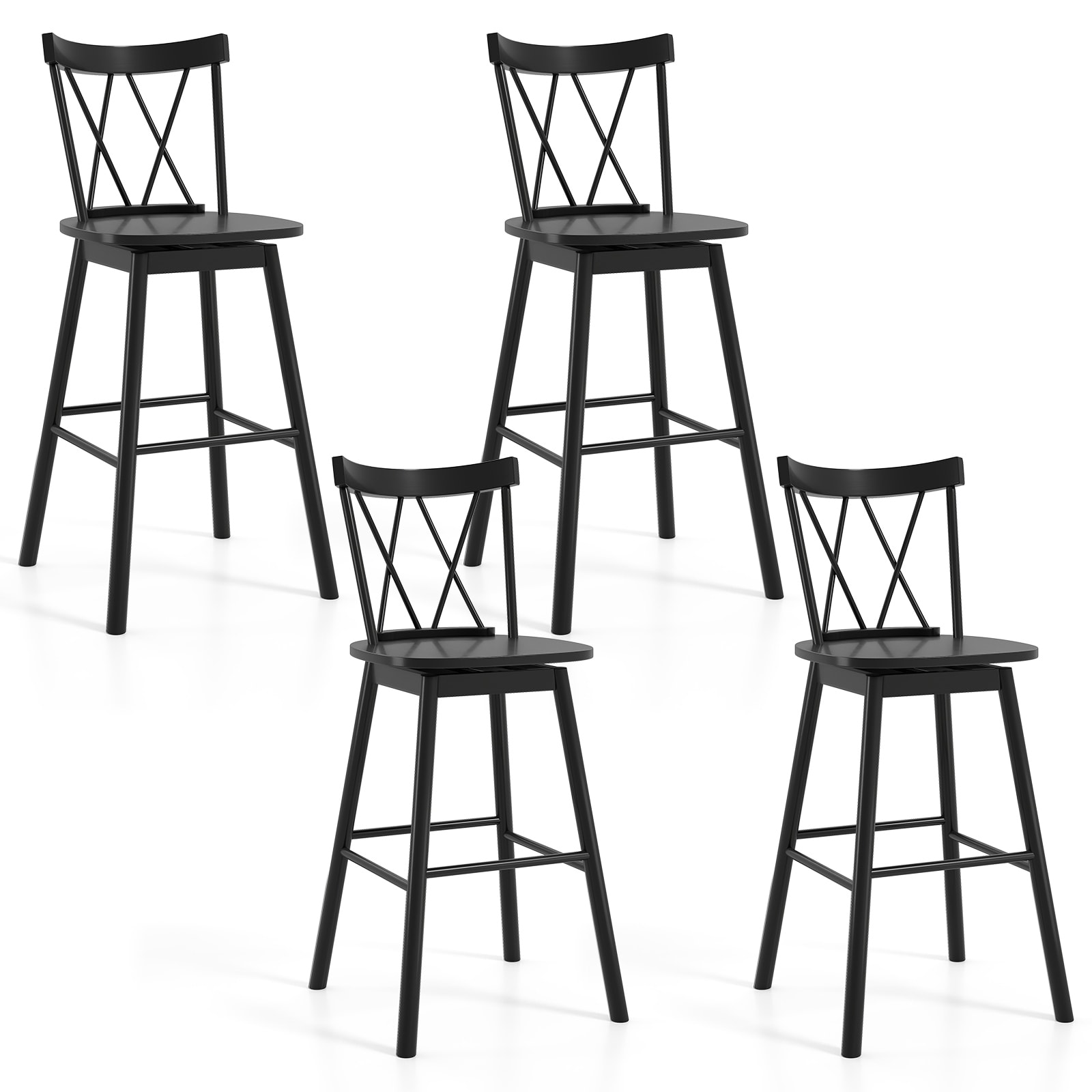 Gymax Windsor Bar Stool Set of 4 29'' Swivel Rubber Wood Dining Chairs