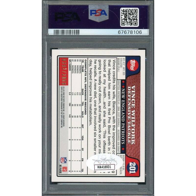 Vince Wilfork 2008 Topps Gold Football Signed Card #201 Auto PSA #d/2008 - 8'6" x 11'6"