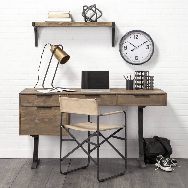 HomeRoots 16" Circle Blue Glass Analog Wall Clock - 16.00