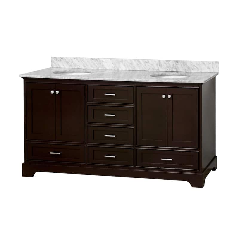 KitchenBathCollection Harper 72" Double Bathroom Vanity with Carrara Marble Top